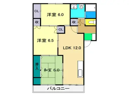 ハピネスシティ(3LDK/3階)の間取り写真