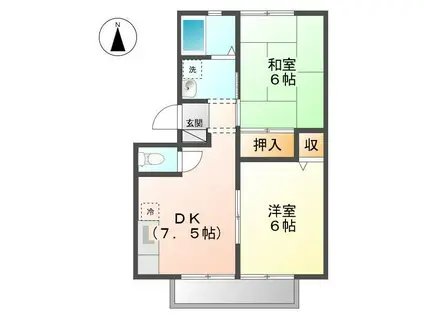 ジュネパレス東福山 B棟(2DK/2階)の間取り写真