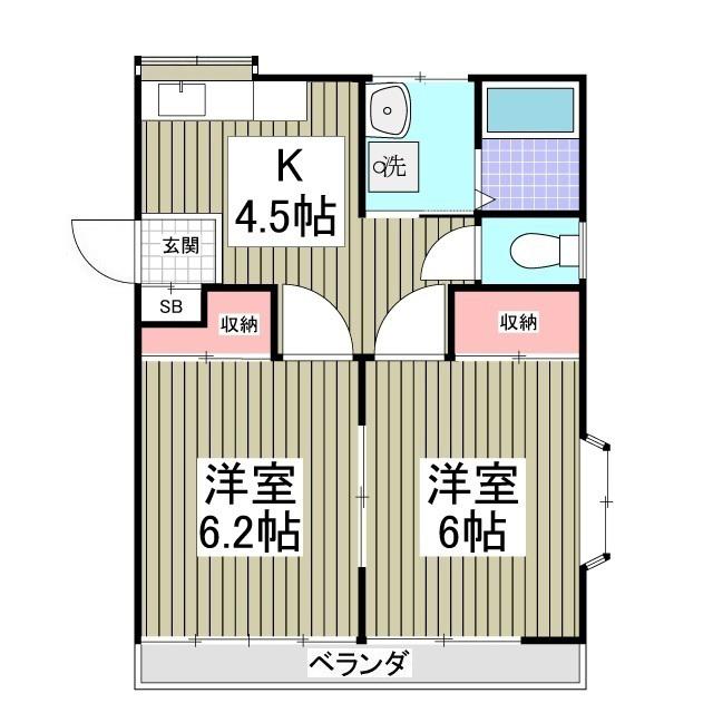 ソレアードコートB(2DK/1階)の間取り写真