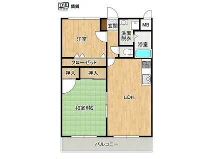 フラワーヒルズ田中B棟(2LDK/2階)の間取り写真