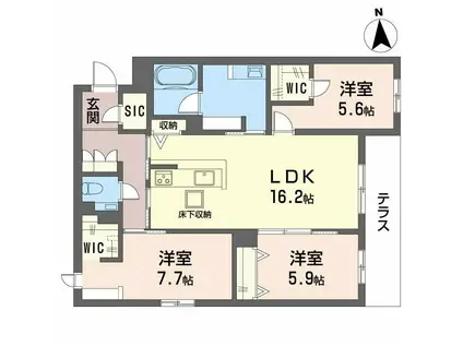 フレシア天王寺(3LDK/1階)の間取り写真
