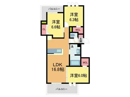 アンバーキューブC(3LDK/3階)の間取り写真