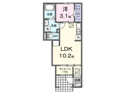 南プス・レジデンス(1LDK/1階)の間取り写真