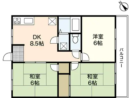 コーポ谷岡(2LDK/4階)の間取り写真