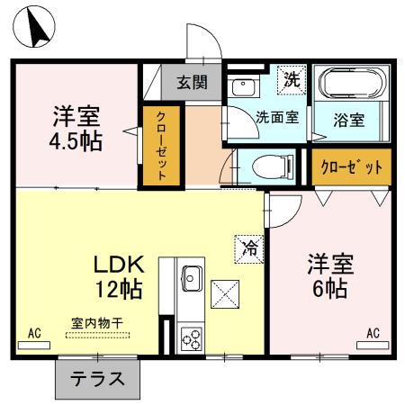 ポートサイドヴィラII(2LDK/1階)の間取り写真