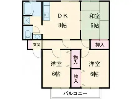 サンガーデンスターA棟(3DK/1階)の間取り写真