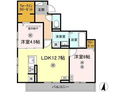 カサグランデ松山(2LDK/1階)の間取り写真