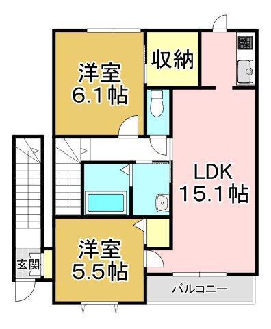 グランドゥール大地A(2LDK/2階)の間取り写真