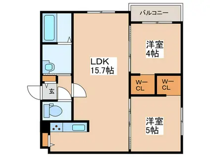インフィニト月寒中央コート(2LDK/2階)の間取り写真