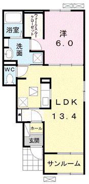 オリオン草深B(1LDK/1階)の間取り写真