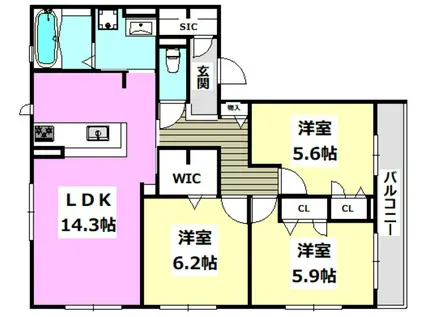 プレサージュ香音(3LDK/2階)の間取り写真