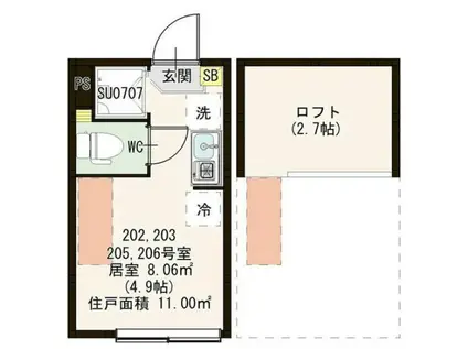 ハーモニーテラス和泉XI(ワンルーム/2階)の間取り写真