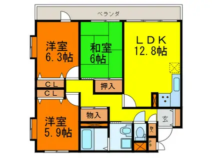 ブロードステージミヨーレ(3LDK/3階)の間取り写真