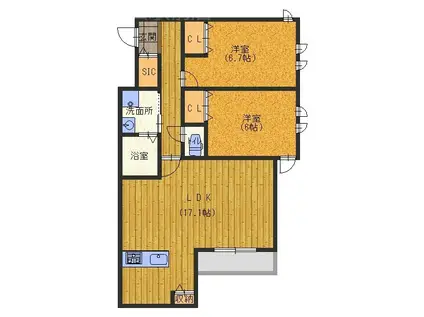 リアンコート(2LDK/2階)の間取り写真