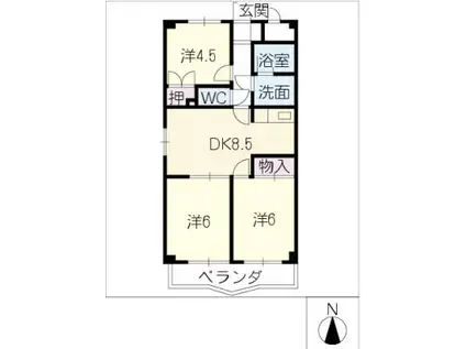 シャルム城並(3DK/2階)の間取り写真