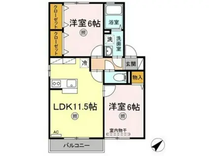 メルベーユコートB棟(2LDK/2階)の間取り写真