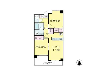 ケニーフラッツ玉川(2LDK/5階)の間取り写真