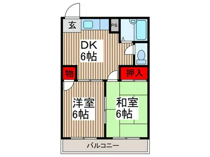 プラセール南与野(2DK/3階)の間取り写真