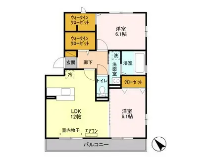 イリアンソス I(2LDK/1階)の間取り写真