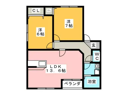 チャームタウンゴールドストーン(2LDK/2階)の間取り写真