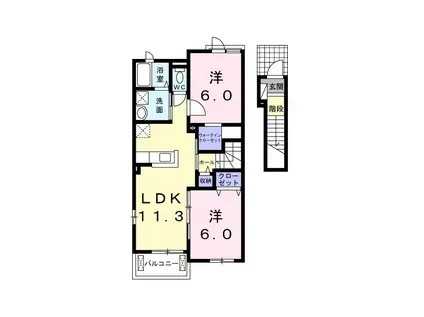 カーサ・クレイン(2LDK/2階)の間取り写真