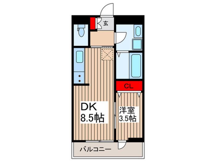リーブルファイン浦和美園(1DK/3階)の間取り写真
