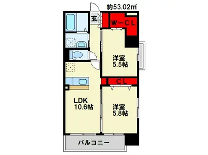 WIN黒崎(2LDK/9階)の間取り写真