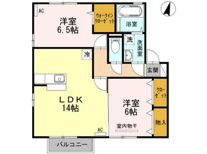 セジュール三条 B棟(2LDK/2階)の間取り写真