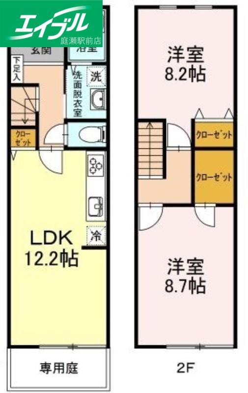 アーバンライフ庭瀬(2LDK/1階)の間取り写真