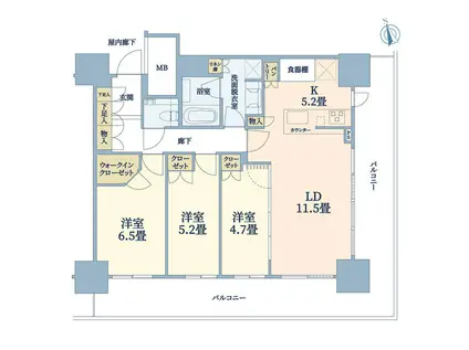 ドレッセタワー新綱島(3LDK/8階)の間取り写真