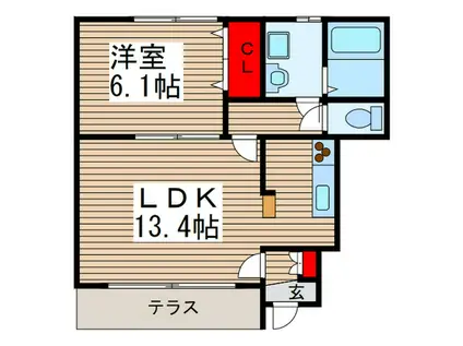 ヴィレッジフィールド セカンド(1LDK/1階)の間取り写真