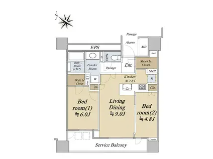シエリアタワー中之島(2LDK/21階)の間取り写真