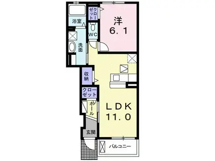 モデラート(1LDK/1階)の間取り写真