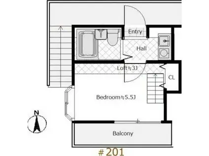 ブルームハイム富士塚(1K/2階)の間取り写真