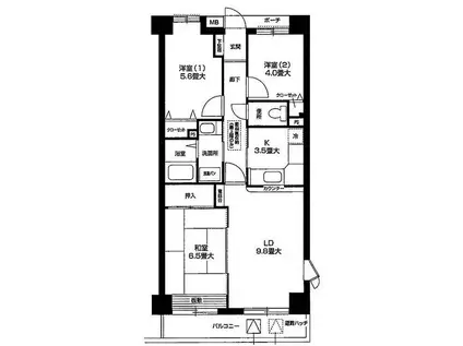 オクトス市ヶ尾1号棟(3LDK/4階)の間取り写真
