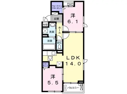 ディライト DK(2LDK/1階)の間取り写真