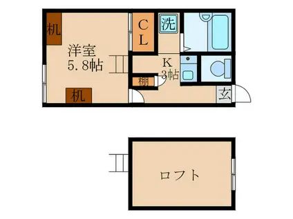 プレジール太秦(1K/2階)の間取り写真
