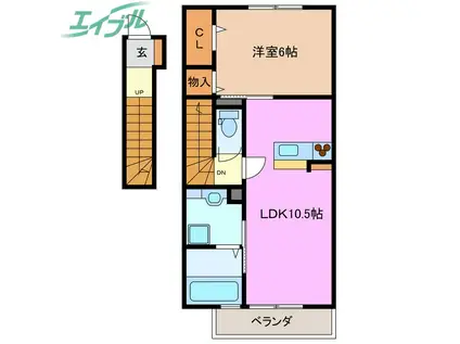 インコントロ A棟(1LDK/2階)の間取り写真