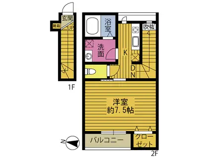 ルシャノワール二本木(1K/2階)の間取り写真