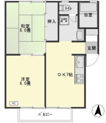 シャトー大半田 I棟(2DK/2階)の間取り写真