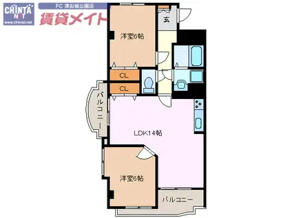 ウィングロワレ(2LDK/2階)の間取り写真