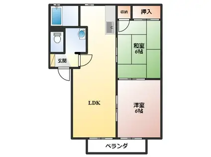 日恵ハイツB棟(2LDK/2階)の間取り写真