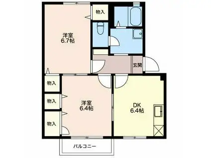 ピュアコート C棟(2DK/2階)の間取り写真