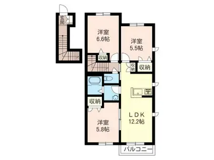 ヴィラ・ローズI(3LDK/2階)の間取り写真