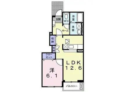 メリディオI(1LDK/1階)の間取り写真