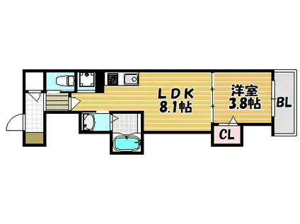 ルミエール鴻池新田(1LDK/2階)の間取り写真