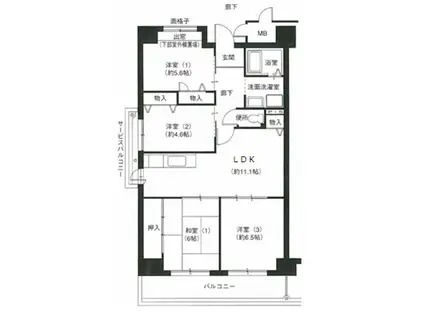 コーシャハイツ喜連西(3LDK/4階)の間取り写真