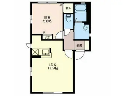 グランシャリオ四谷A(1LDK/1階)の間取り写真