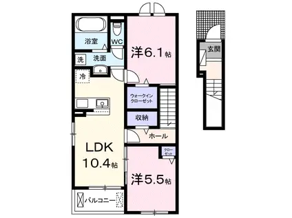 パークヒルズWAKA(2LDK/2階)の間取り写真
