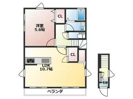 シティハイムユートピアS(1LDK/2階)の間取り写真
